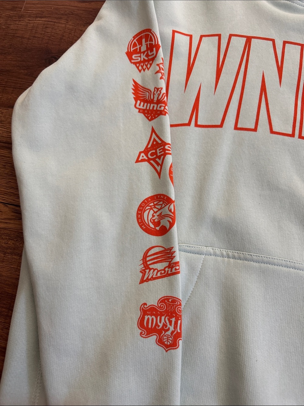 Adult Playa Society WNBA Logo Pullover Hoodie - Light Blue w/ Orange Print sz: L - Picture 2 of 4